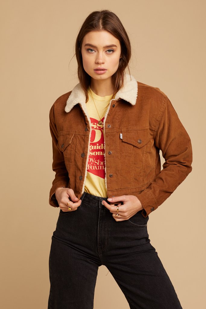 Crop cord sherpa trucker fashion jacket