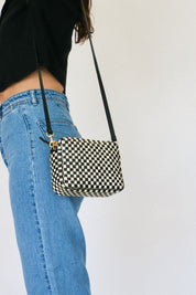 Black & Cream Woven Checker Midi Sac