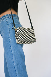 Black & Cream Woven Checker Midi Sac