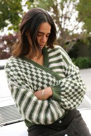 Olive Mixed Checker Cardigan