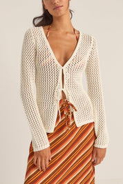 White Seashell Tie Front Top