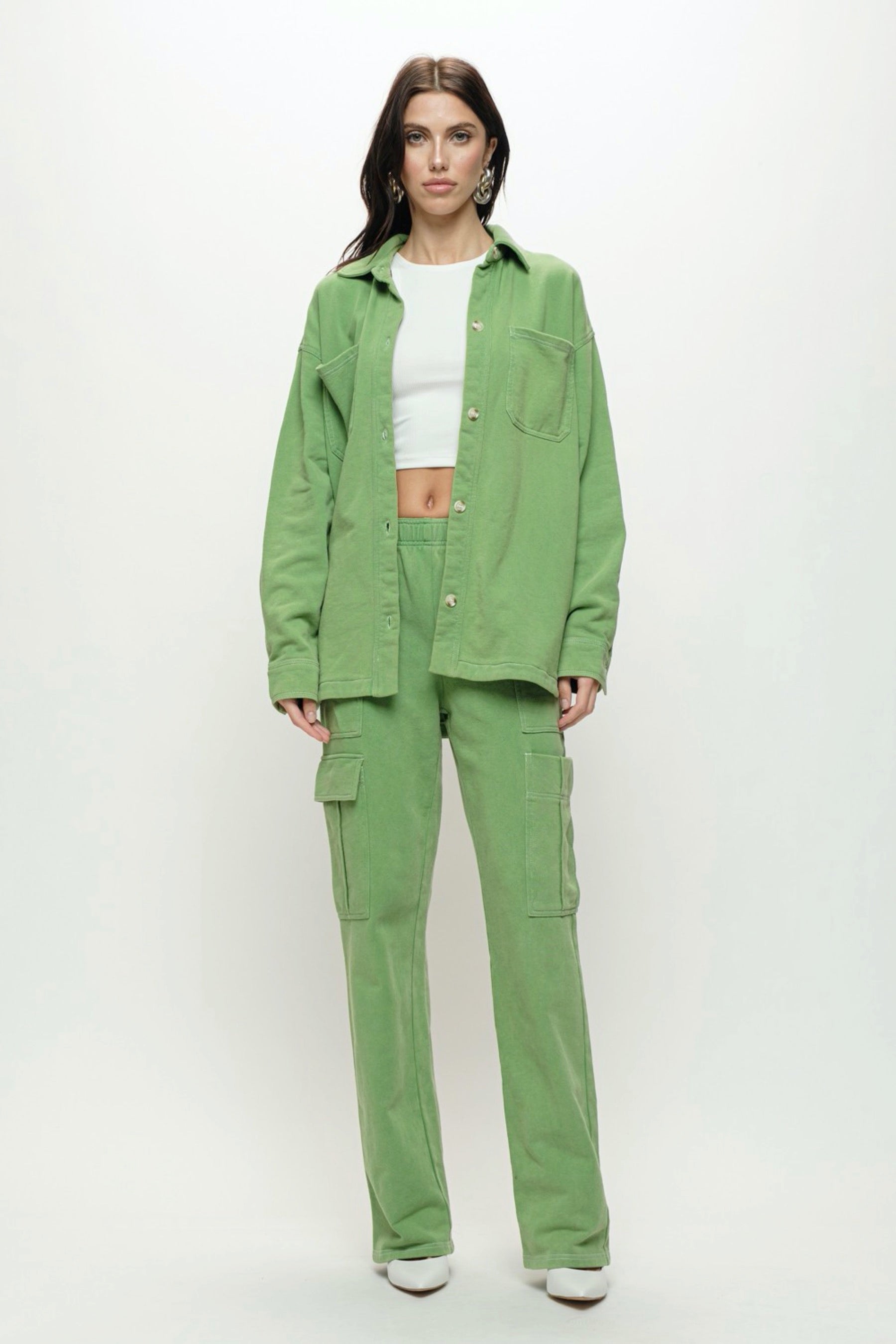 Green Terry Utility Shirt Jacket