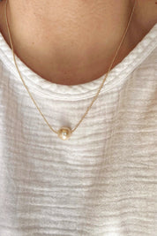 Gold Pearl Solitaire Necklace