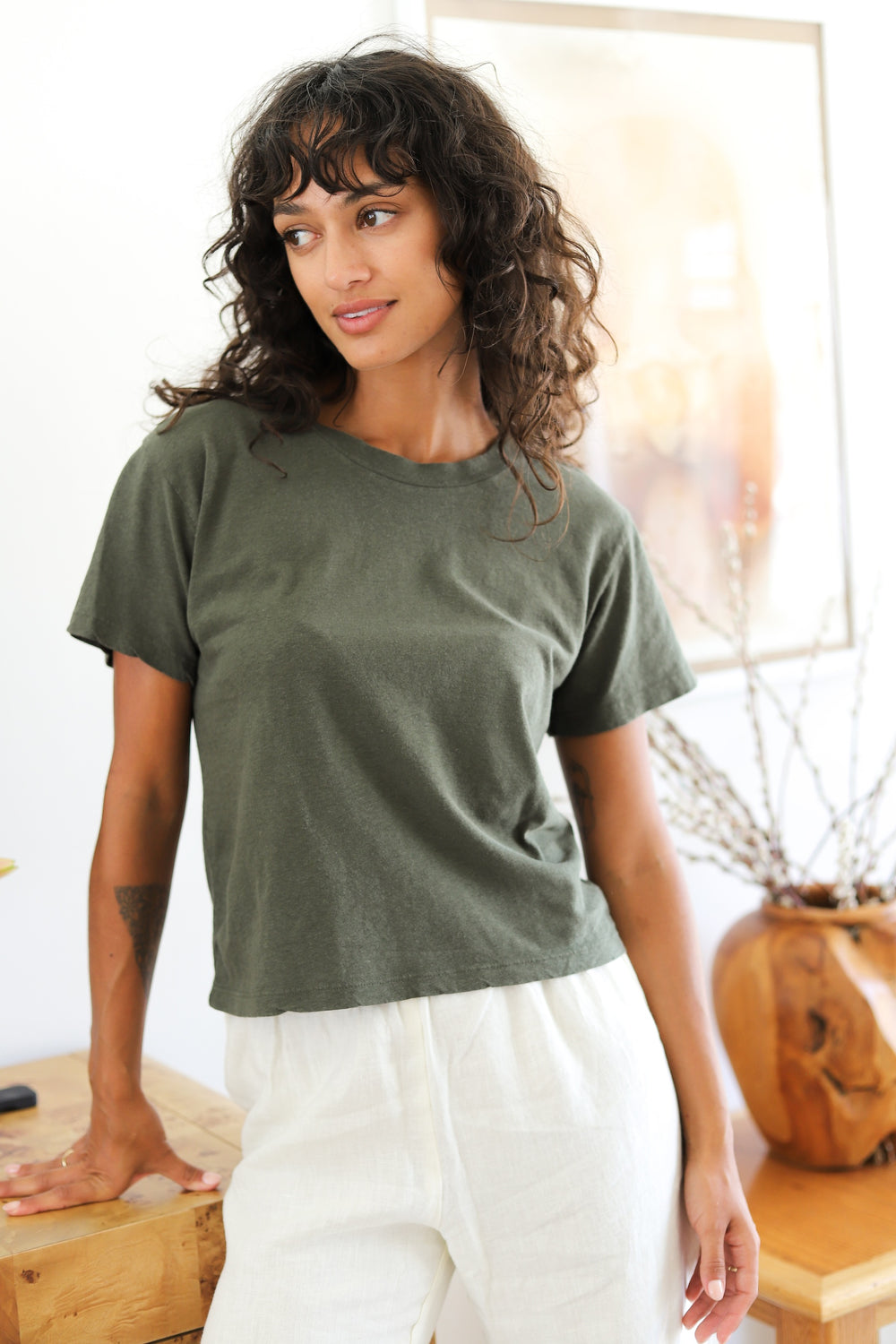 Olive Green Cropped Lorel Tee