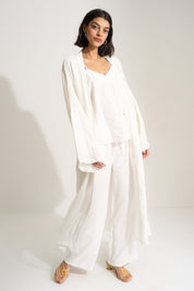 The Linen Long Robe - White