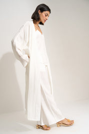 The Linen Long Robe - White