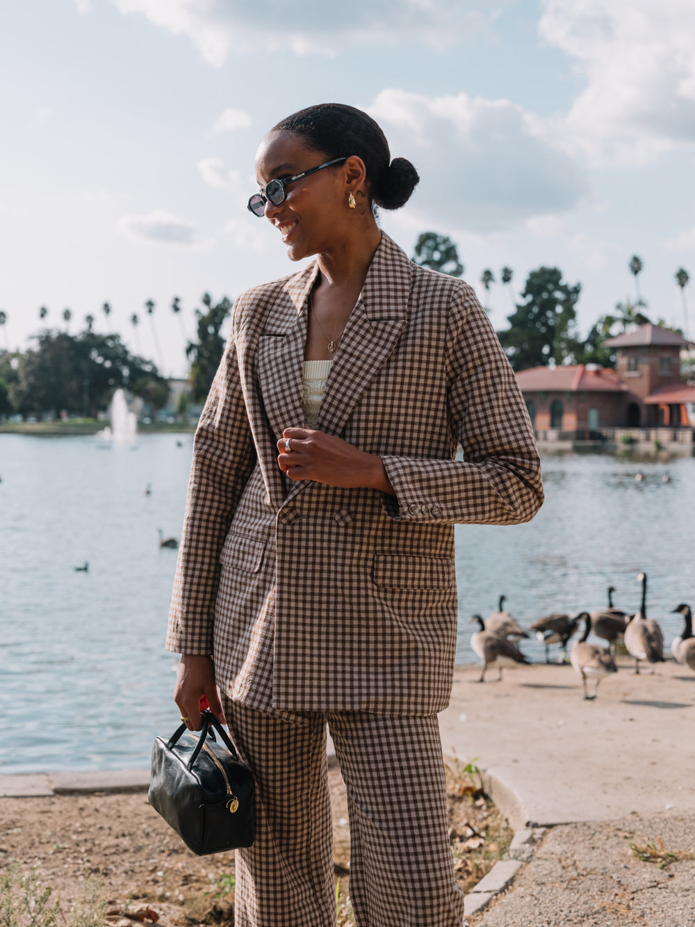 Khaki Gingham Slouch Blazer