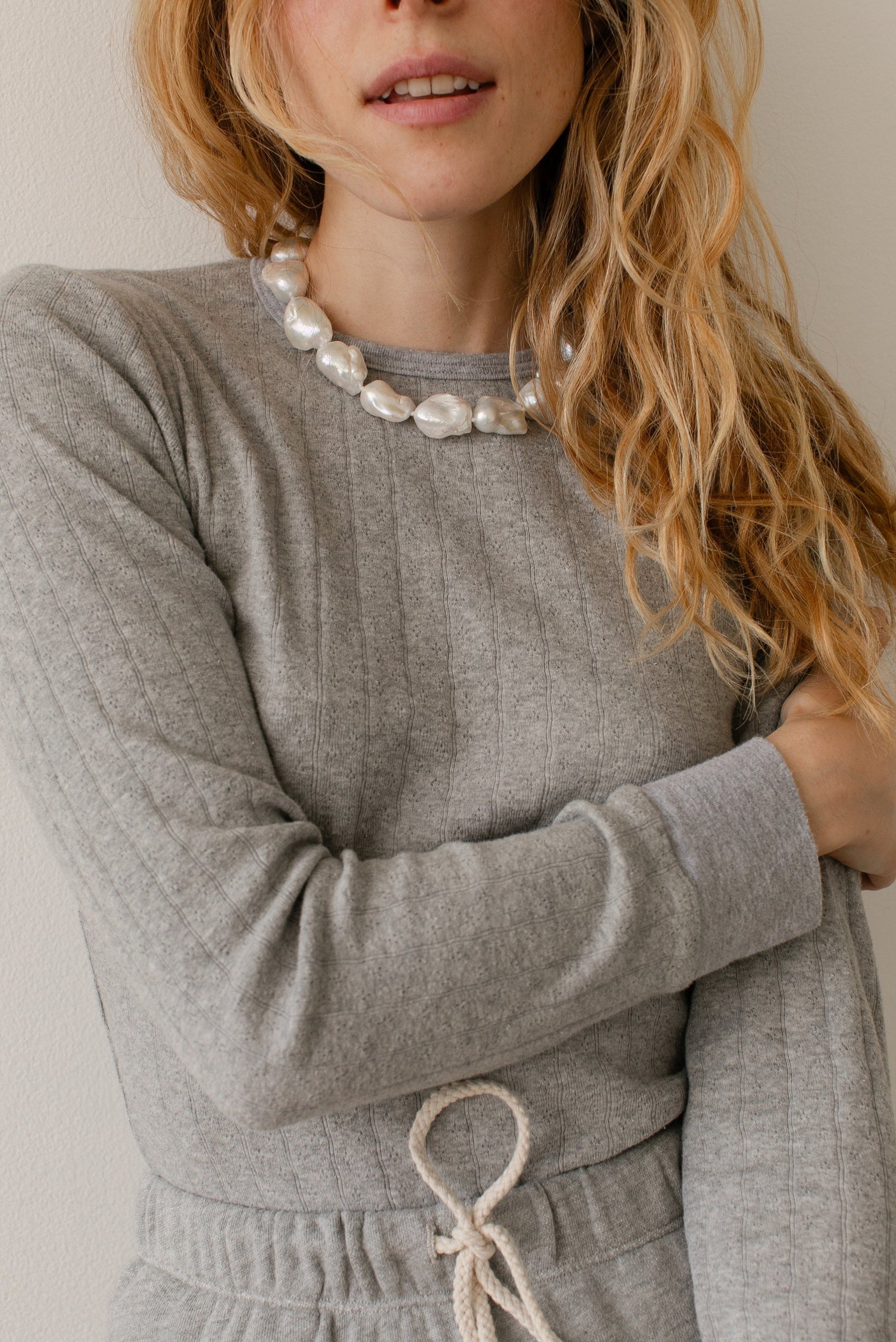 Heather Grey Pointelle Long Sleeve