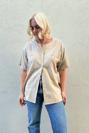 Beige Raw Silk Top