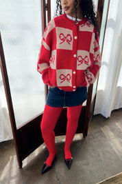 Cherry Bow Check Lauda Cardigan