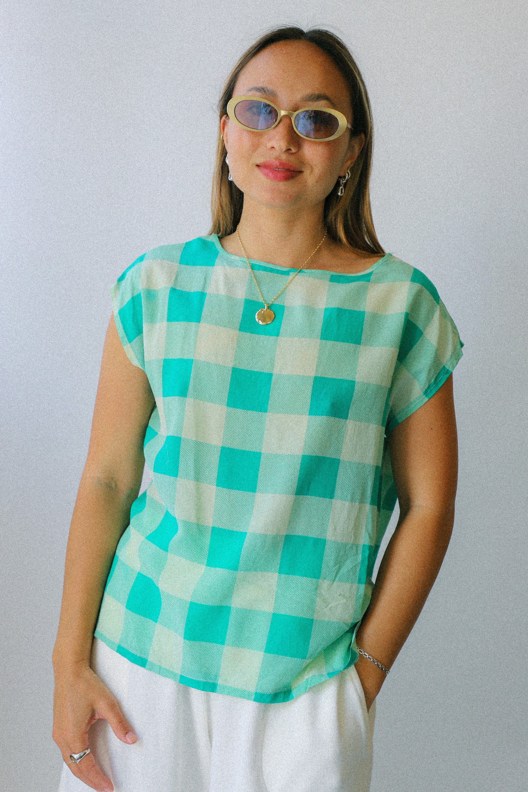 Green Gingham Top