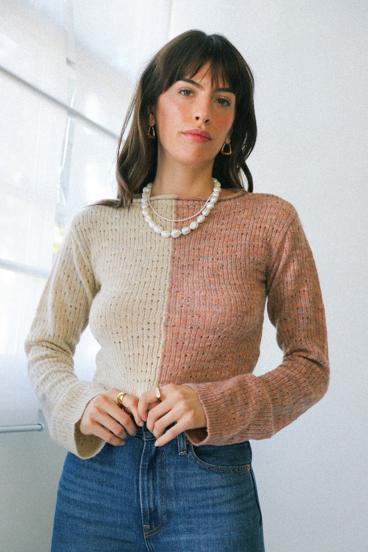 Ecru Pointelle Knit Sweater — Prism Boutique