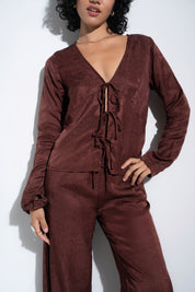 Tie Front Top - Brown