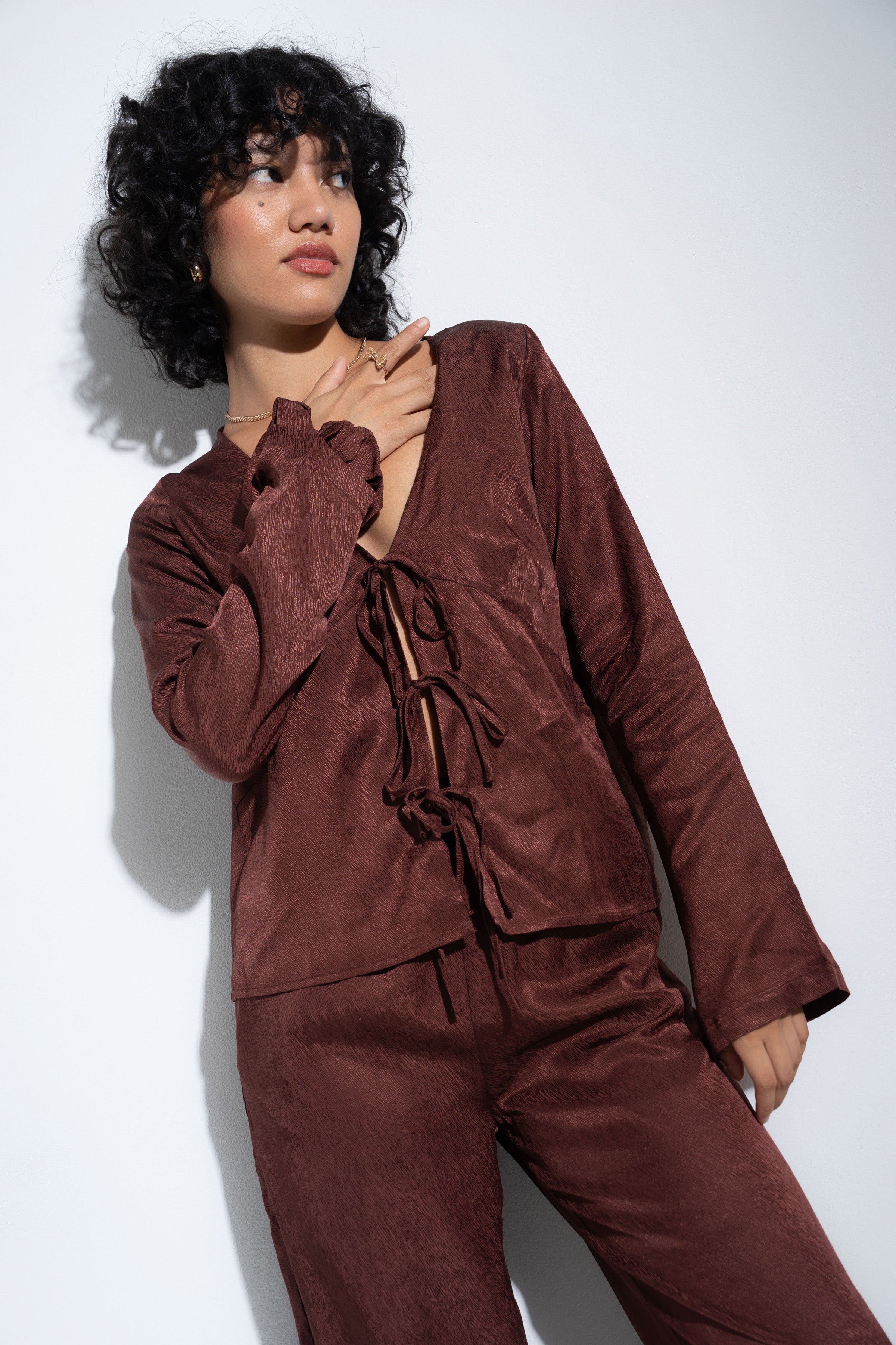 Tie Front Top - Brown