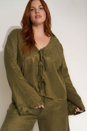 Tie Front Top - Olive