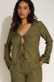 Tie Front Top - Olive