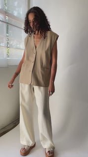 Creme Linen Simple Pant