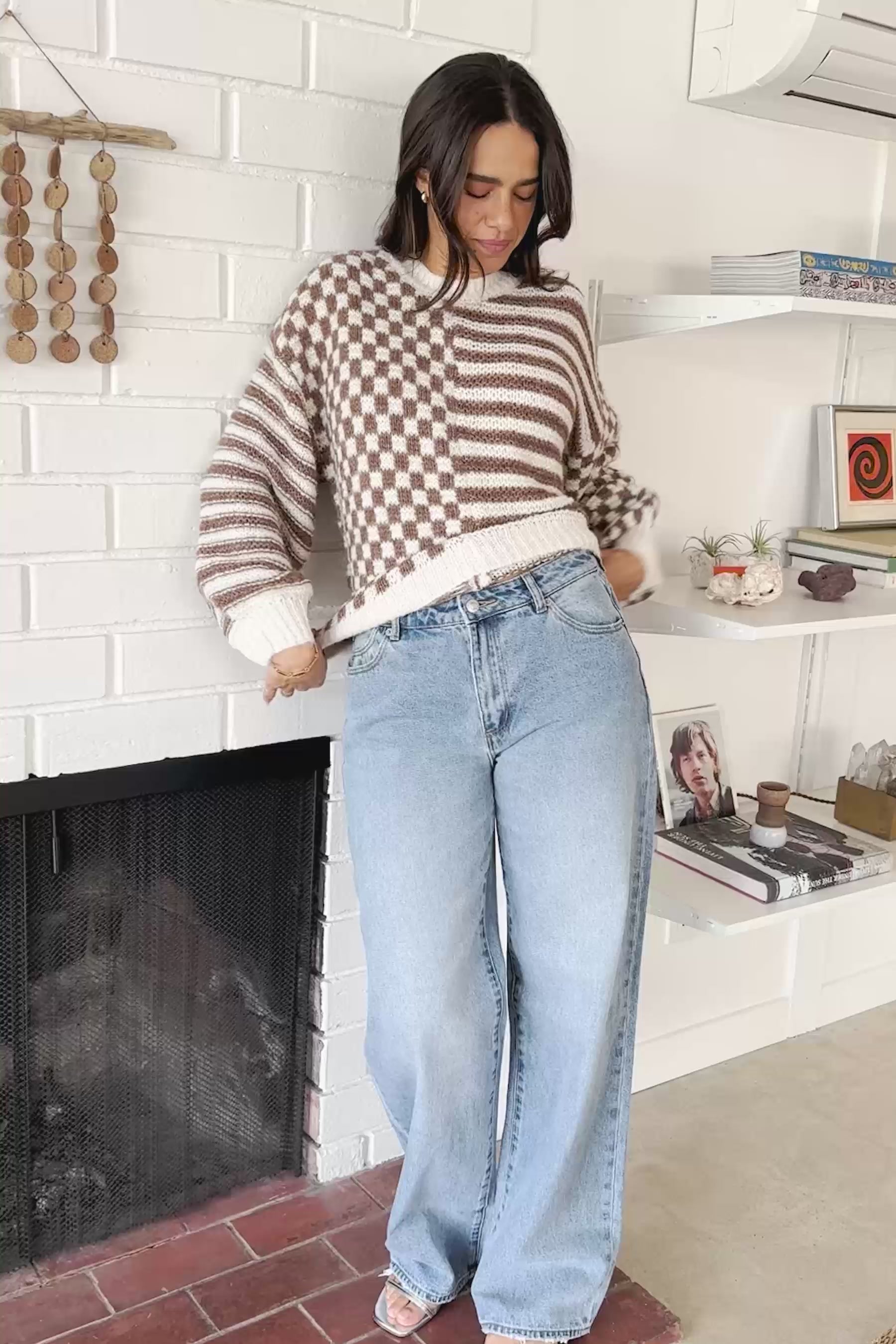 Mocha Mixed Checker Sweater