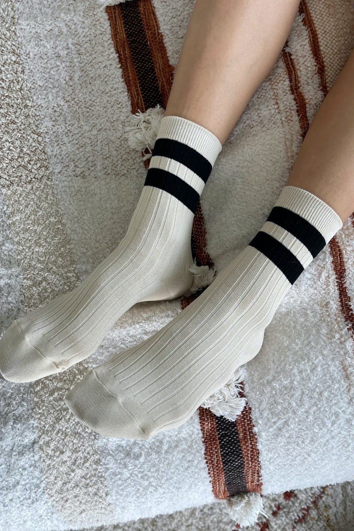 Cream + Black Varsity Her Socks — Prism Boutique