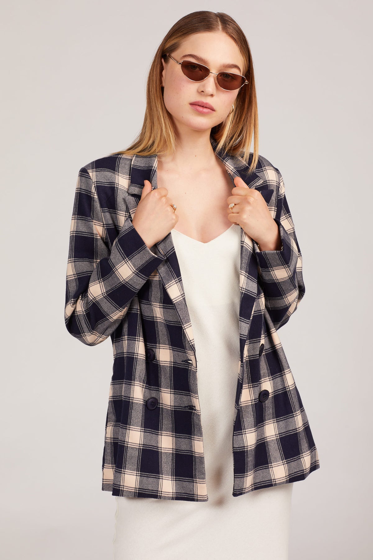 Navy Check Slouch Blazer — Prism Boutique